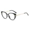 Black and gold cat-eye blue light blocking glasses with spring temples, stylish retro eyewear. - Black Frame Gold Temples (C1)