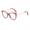 Red metal cat eye anti blue light glasses, stylish optical frames for women daily wear. - Anti blue light / Transparent Red With Gold Temple C6