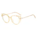 Retro cat eye anti blue light glasses with clear yellow frame and slim metal temples. - Transparent Yellow Gold Temple (C2)