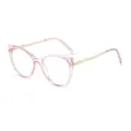 Pink Cat Eye Blue Light Blocking Glasses With Stylish Gold Metal Temples For Women Daily Wear - Anti blue light / Transparent Pink With Gold Temple C7