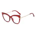 Rote Katzenauge Blaulichtfilter Brille mit goldenen Metallbuegeln fuer Damen Mode Alltag. - Transparenter Roter Rahmen Goldbein Anti-Blaulicht C6