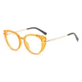 Orange Cat-Eye Blue Light Blocking Glasses with Metal Temples and Spring Hinge Design - Transparent Orange Gold Temple (C3)
