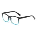 Black blue gradient square blue light blocking glasses with chic rivet details for daily use. - Black Top Transparent Blue Bottom Frame