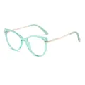 Mint green cat-eye anti-blue light glasses with gold metal temples for women and daily wear. - Anti blue light / Transparent Green With Gold Temple C8