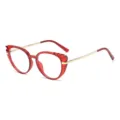 Red cat eye blue light blocking glasses with metal spring temples, retro stylish frame. - Transparent Red Gold Temple (C4)