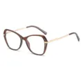 Lunettes de vue femme métal anti lumière bleue monture TR90 mode verres transparents - Brun Foncé Transparent Branches Dorées C9