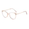 Pink cat-eye anti-blue light glasses with metal frame, stylish plain glasses for daily wear. - Anti blue light / Transparent Tea With Gold Temple C9