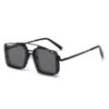 Lunettes de soleil carrees creuses en metal noir retro steampunk vintage pour femmes chic - Monture Noire Verres Noirs