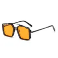 Lunettes de Soleil Carrées Steampunk Rétro Verres Orange Monture en Métal Noir - Monture Noire Verre Orange