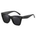 Gafas de sol ojo de gato gruesas negras con remaches clásicos para moda mujer. - Negro Mate / Lentes Grises