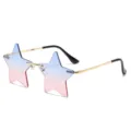 Einzigartige sternförmige Farbverlauf Sonnenbrille ohne Rand mit rosa blauen Ozean Linsen. - Goldener Rahmen Blau Rosa Verlauf C10