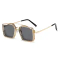 Lunettes de soleil rétro steampunk carrées en métal ajouré, monture dorée verres foncés. - Monture Dorée Verres Noirs