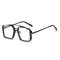 Lunettes de métal évidées carrées steampunk noires, lunettes de mode élégantes. - Monture Noire Verre Transparent