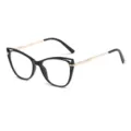 Cat eye blue light blocking glasses for women, stylish black and gold frame with spring temples. - Black Gold