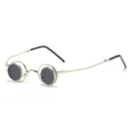 Retro metal small round frame folding sunglasses, portable double ring flip up retro sunglasses - Gold Frame Black Lens