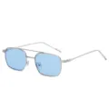 Blue lens silver metal frame double bridge sunglasses, trendy square sunglasses for women. - Silver Frame Blue Lens C3