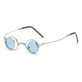 Metal small round flip-up sunglasses retro folding frame blue lenses casual eyewear. - Silver Frame Blue Lens
