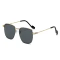 Donna Retro Metallo Mezza Montatura Occhiali da Sole Sfumati Montatura Oro Astine Nere - Montatura Oro Lente Nera (C2)