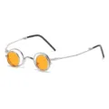 Gafas de sol plegables redondas de metal vintage con lentes naranjas, estilo retro portátil. - Montura Plateada Lente Naranja