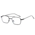 Black metal double bridge optical glasses frame, stylish small square eyewear for women. - Black Frame Clear Lens