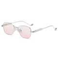 Lunettes de soleil carrées vintage avec une monture en métal argenté et des verres roses. - Monture Argentée Verres Rose Dégradé