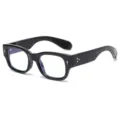 Schwarze dicke Blaulichtfilter Brille im Vintage Rechteck Design mit stilvollen Nieten. - Stil C1 (5120) / Glänzender schwarzer Rahmen