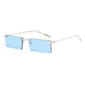 Retro rimless rectangular sunglasses for men and women, vintage light blue lens street style. - Gold Frame Light Blue Lens