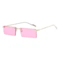 Chic rimless rectangular sunglasses featuring pink lenses and sleek gold metal temples. - Gold Frame Ocean Pink Lens