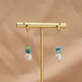 Elegante Ohrringe mit Perlen und Türkis, lange Kette, 18k vergoldet, stilvoller Schmuck. - Türkis Einfache Hänger