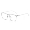 Men's half-frame clear acetate and silver metal optical glasses for stylish business wear. - Silver Transparent White (C3)