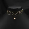 Gold layered choker necklace with baroque pearl pendant, elegant handmade fashion jewelry for women. - Purple Edison Tassel Choker