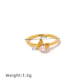Goldener Titanstahl Süßwasserperle Schmetterling Ring, vintage Finger Schmuck SKU. - Größe 5 / Doppelschichtige Schmetterling Matte Ring / Gold