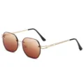 Lunettes de soleil femme mode polygone dégradé sans monture branches métal protection UV - C3 / Monture Dorée Dégradé Thé