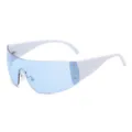 Occhiali da sole a maschera futuristici Y2K con stanghette bianche e lenti azzurre. - Montatura Bianca Lente Blu Oceano C5
