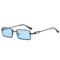 Trendy narrow rectangle sunglasses with light blue lenses and black metal frames for stylish wear. - Fashion Rectangular Style (3581) / Black Frame Ocean Blue Lens C2