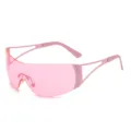 Pink Y2K futuristic shield sunglasses with rhinestones for women and trendy fashion wear. - C2 / Pink