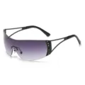 Y2K futuristic fashion sunglasses with gradient purple lenses and rhinestone side details for women. - C5 / Black