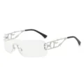 Y2K Rahmenlose Sonnenbrille Retro Flamme Metallbügel Cyberpunk Futuristische Brille - Silberner Rahmen Klare Gläser