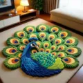 Tapis de salon en forme de paon, tapis de sol en peluche créatif avec détails de plumes. - 40*40cm / Fleurs de paon——2