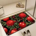 Detailed view of the pomegranate print absorbent diatomaceous earth bath mat in home use. - 40x60cm (Diatomaceous Mud) / Pomegranate-2