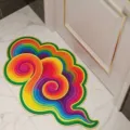 Detailed view of the vibrant colorful spiral cloud floor mat placed on the clean marble floor. - 40*60cm / Auspicious Colorful Clouds-1