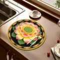 Round lotus pattern diatomaceous mud countertop absorbent draining mat for kitchen table decor. - Lotus-7