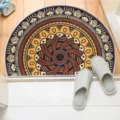 Bohemian semi-circular doormat detail view, showcasing the intricate mandala pattern and texture. - 40*60cm (Crystal Velvet) / Persian Mat - 3