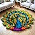 Détail de tapis rond paon magnifique, tapis en velours cristal vibrant pour décoration maison. - 40*40cm / Fleurs de paon——3