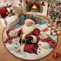 Christmas round floor mat vintage santa snowmen velvet rug for holiday decor item - Christmas Holiday Decorations - 3 / 40*40cm