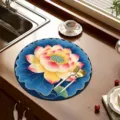 Round diatomaceous earth draining mat lotus flower placemat kitchen absorbent dish drying pad - Lotus-5