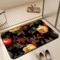 Detailed view of the absorbent bathroom floor mat featuring a vintage botanical fruit pattern. - 40x60cm (Diatomaceous Mud) / Pomegranate-4