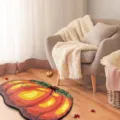Cozy autumn pumpkin shaped soft floor mat detail view in warm living room setting. - 40*60cm / Halloween - 4