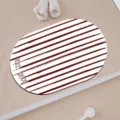 Oval bath mat with red white stripes and good luck print for home bathroom floor decor - 40x60cm (Diatom Mud) / Korean Style Simple-4