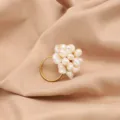 Natural pearl flower ring gold tone vintage style elegant minimalist jewelry piece - White Pearl Four-Layer Floral Style